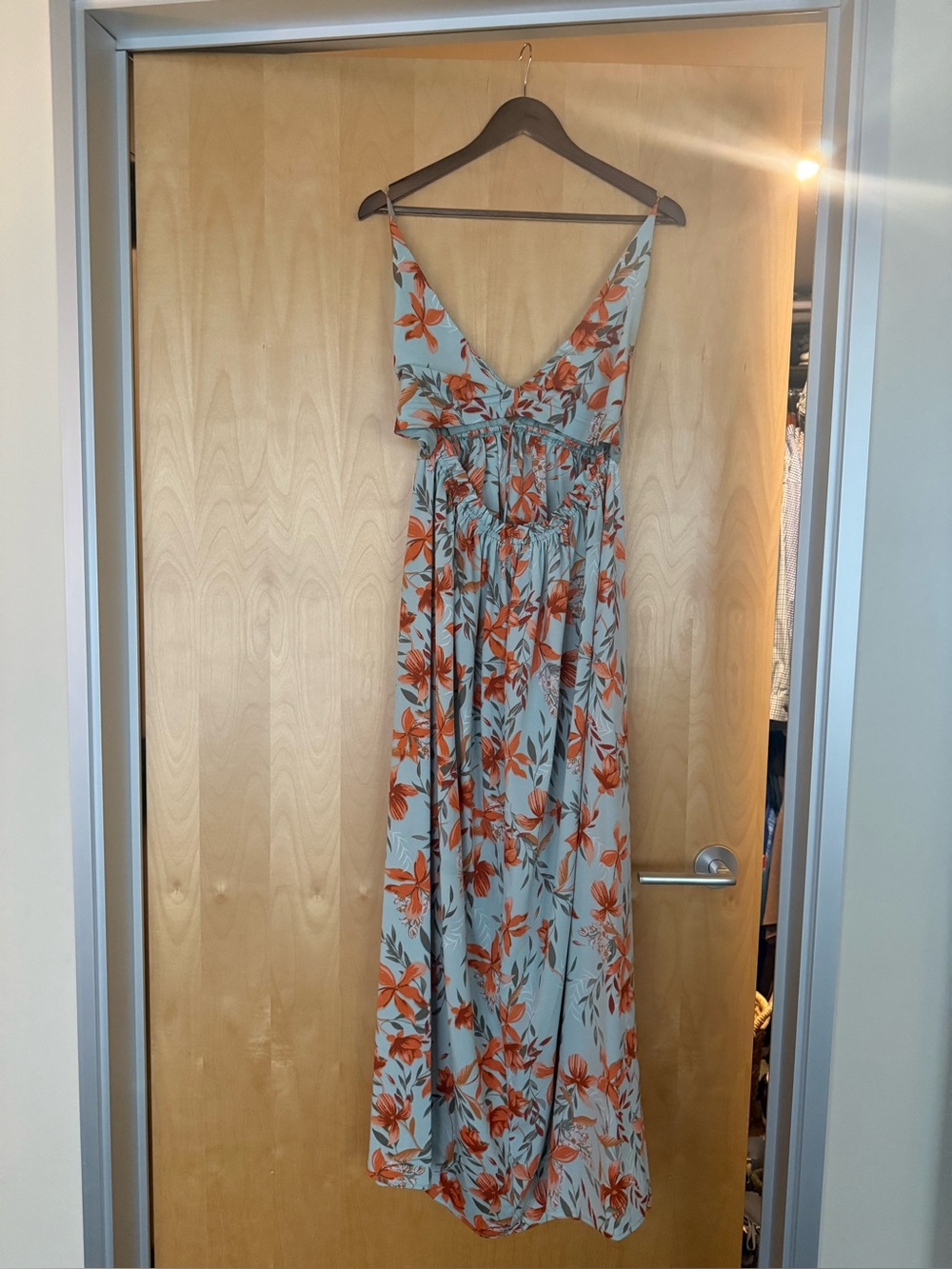 Lush Orange Floral Maxi Dress on Light Blue